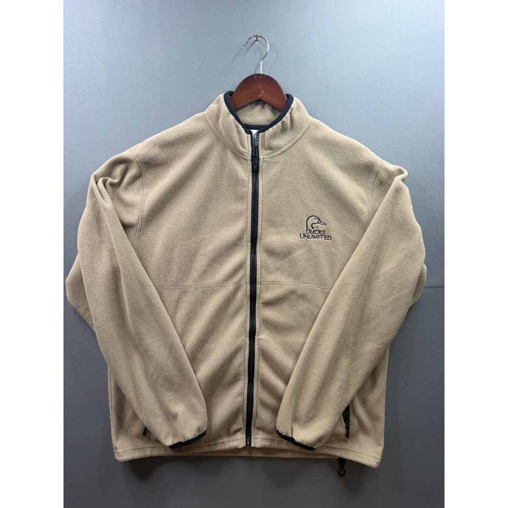 Ducks Unlimited Fleece Jacket Mens Tan Full Zip Mock Neck Large